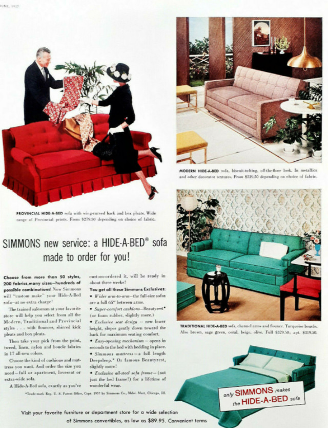 No Spare Bedroom Needed: Vintage Ads of Hide-a-Bed Sofa Ads by Simmons from the 1950s