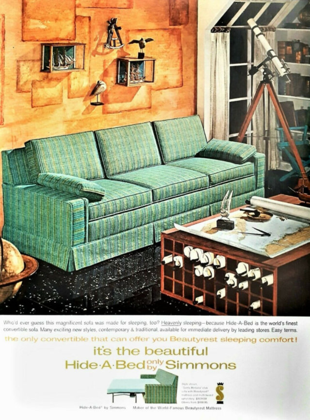 No Spare Bedroom Needed: Vintage Ads of Hide-a-Bed Sofa Ads by Simmons from the 1950s