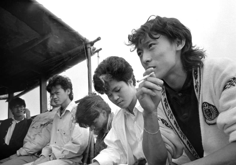 Passengers on the ferry to Lantau Island, Hong Kong, 1986