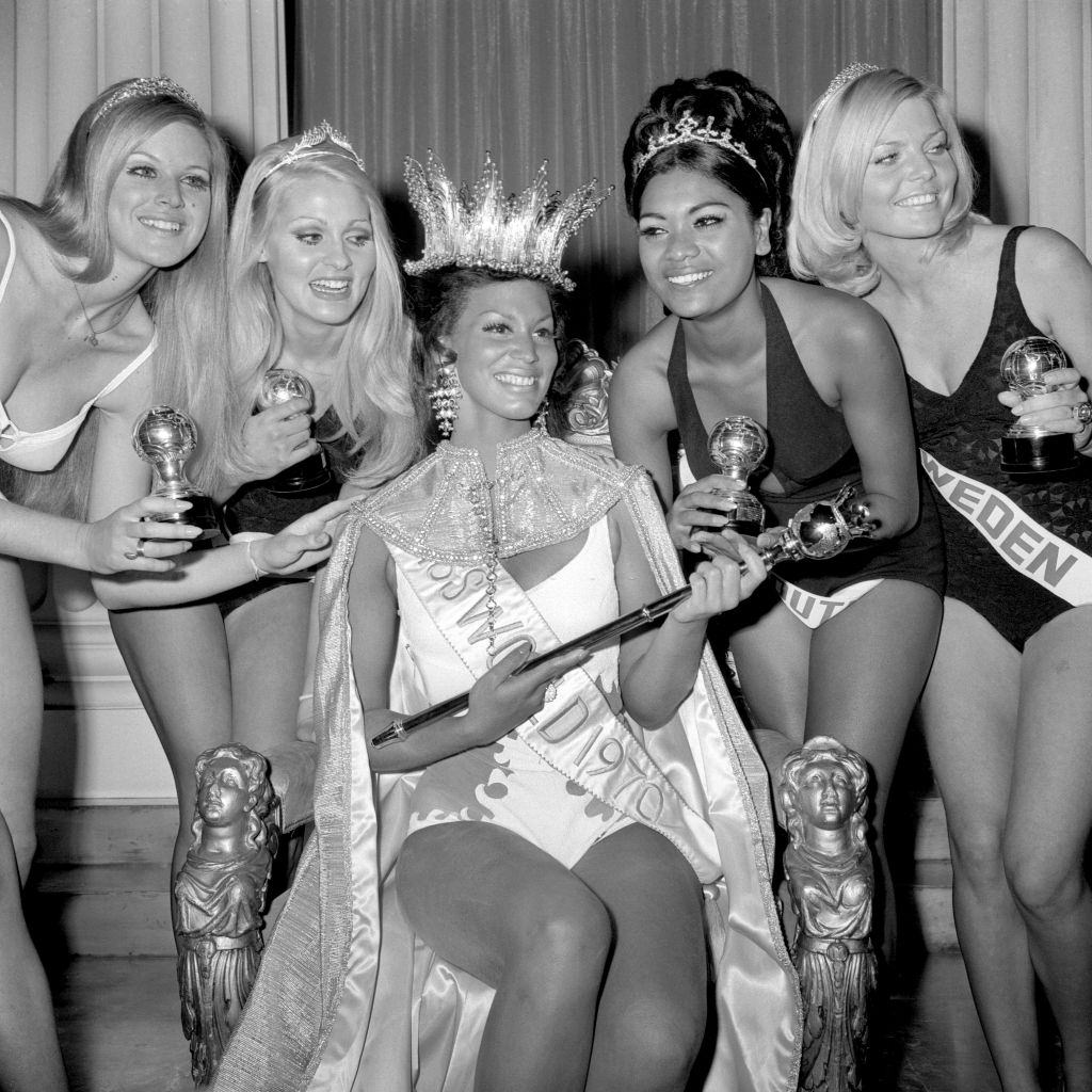 Five finalists in the Miss World 1970 contest at the Royal Albert Hall.