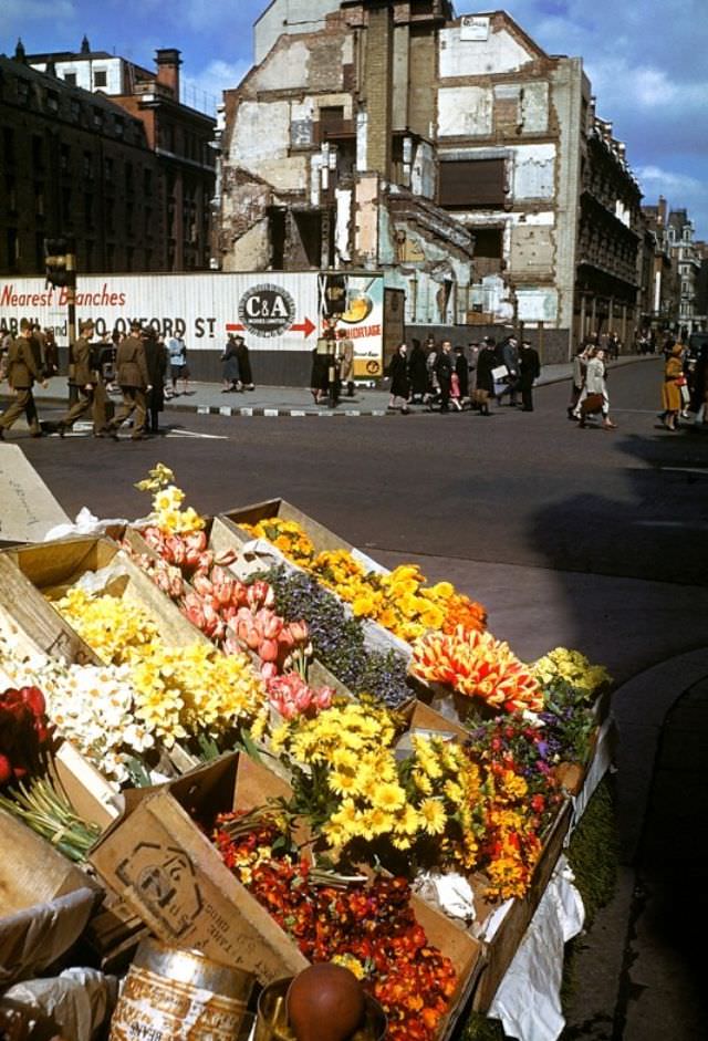 Life goes on in London despite the destruction caused by German air raids, 1941