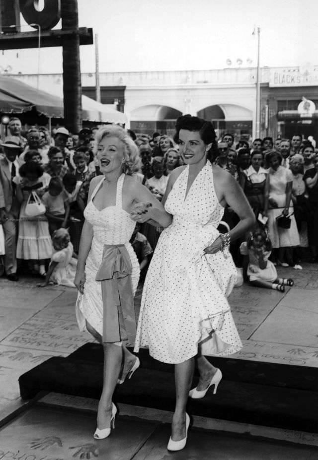 Marilyn Monroe and Jane Russell at Their Imprint Ceremony at Grauman’s ...