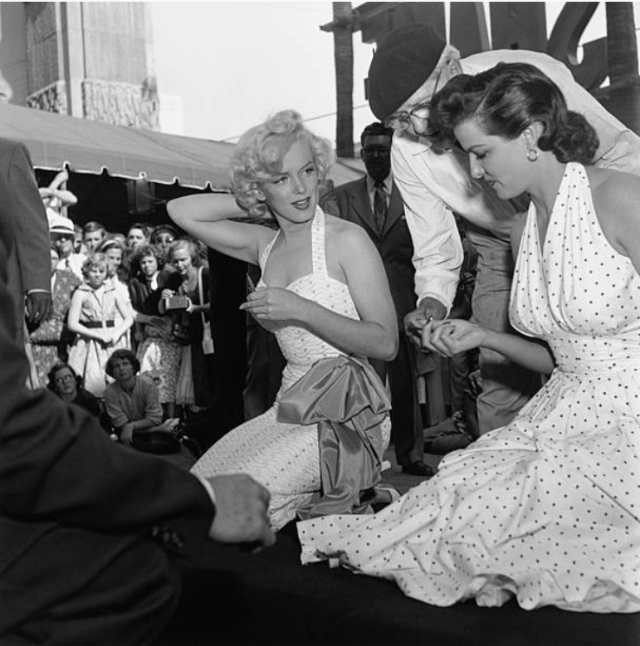 Marilyn Monroe and Jane Russell at Their Imprint Ceremony at Grauman’s Chinese Theatre in 1953