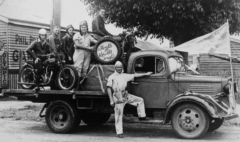 Motor Cycle stunt team, Thrills and Spills, Bundaberg, 1937.