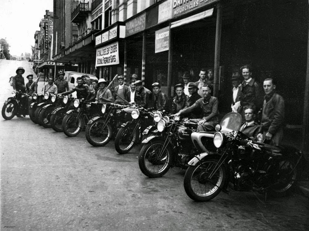 Members of the Brisbane Motorcycle Fishing Club, Adelaide Street, Brisbane, 1938.