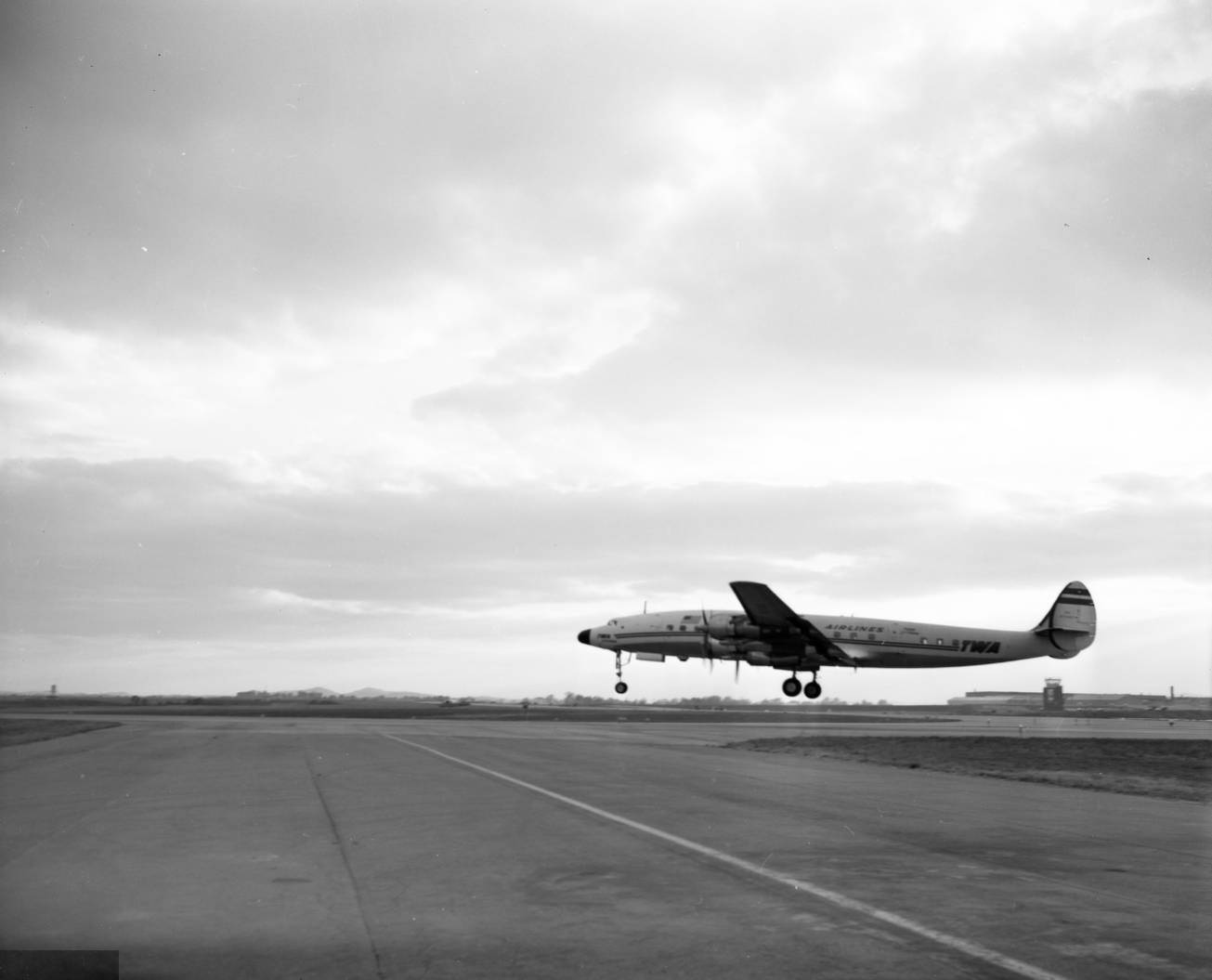 Nashville Municipal Airport first plane at new terminal, T.W.A. Airlines, 1961
