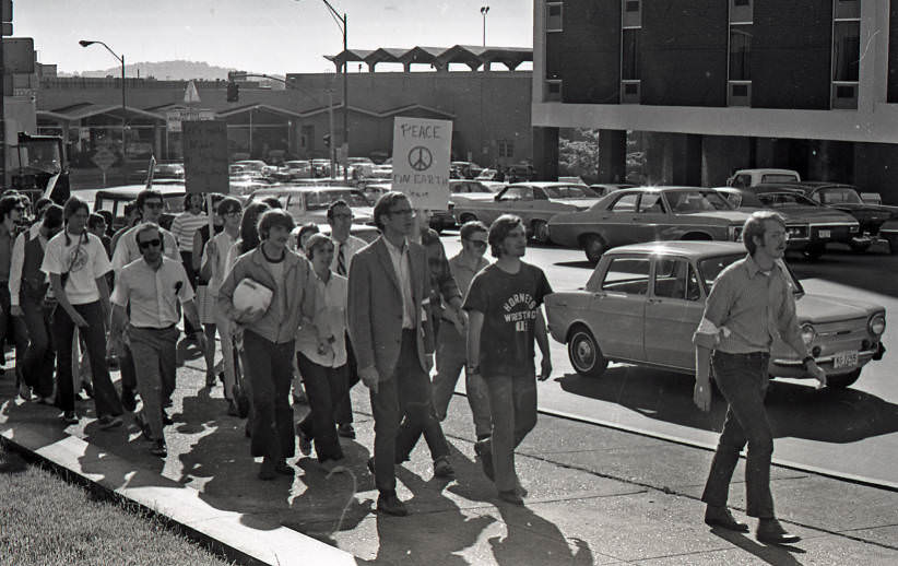 Antiwar demonstrators march against war in Cambodia, 1970