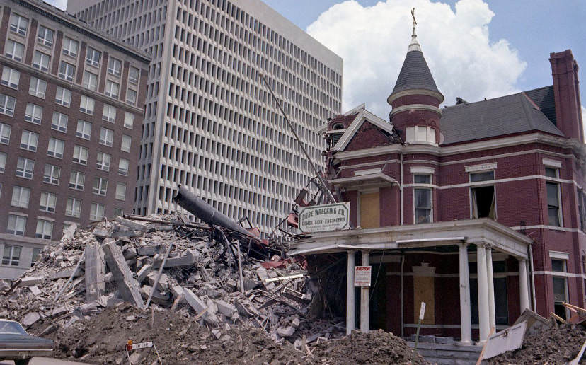 Elk’s Club Lodge House being razed for new construction on Sixth Avenue N, Nashville, Tennessee, 1971
