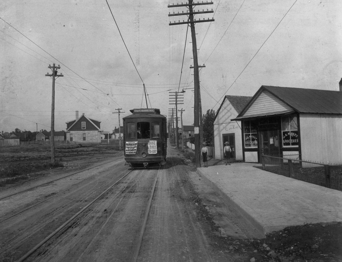 Streetcar advertising temperance lecture at the Ryman, 1907