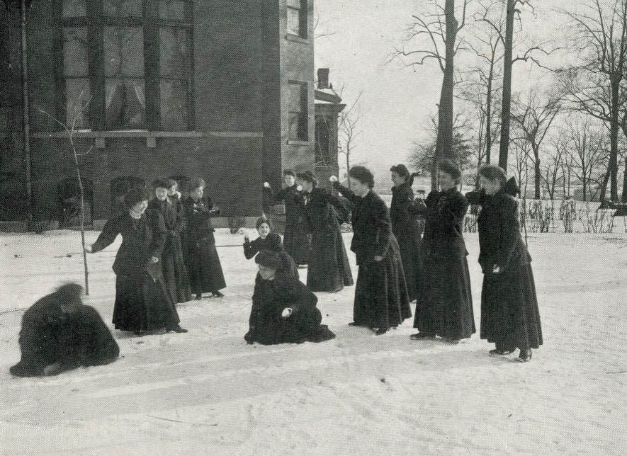Seniors playing snowball, featured in the Yearbook “Salmagundi,” of the Boscobel College for Young Ladies, Nashville, 1907