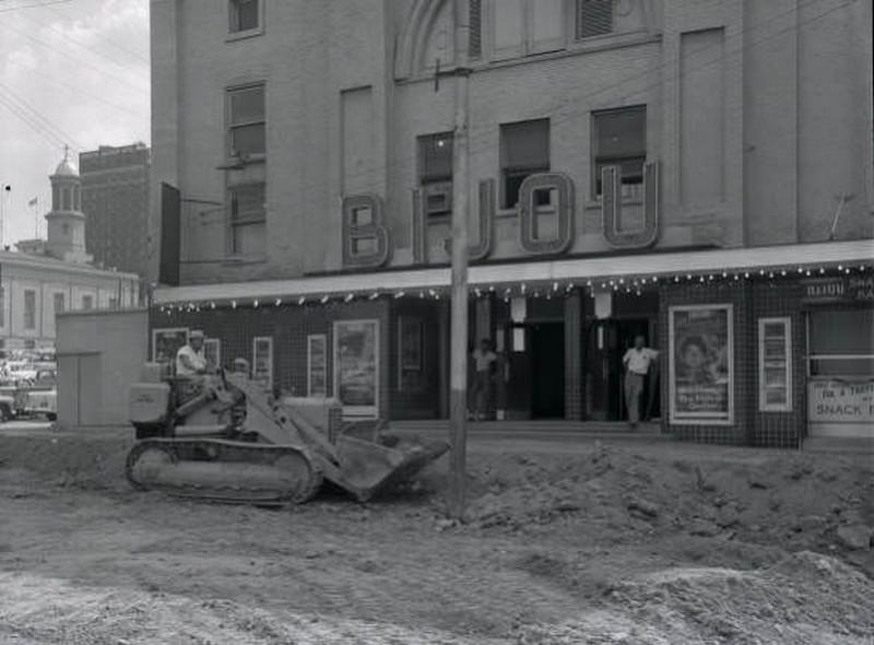 Bijou Theatre, construction in front of theater, 1957