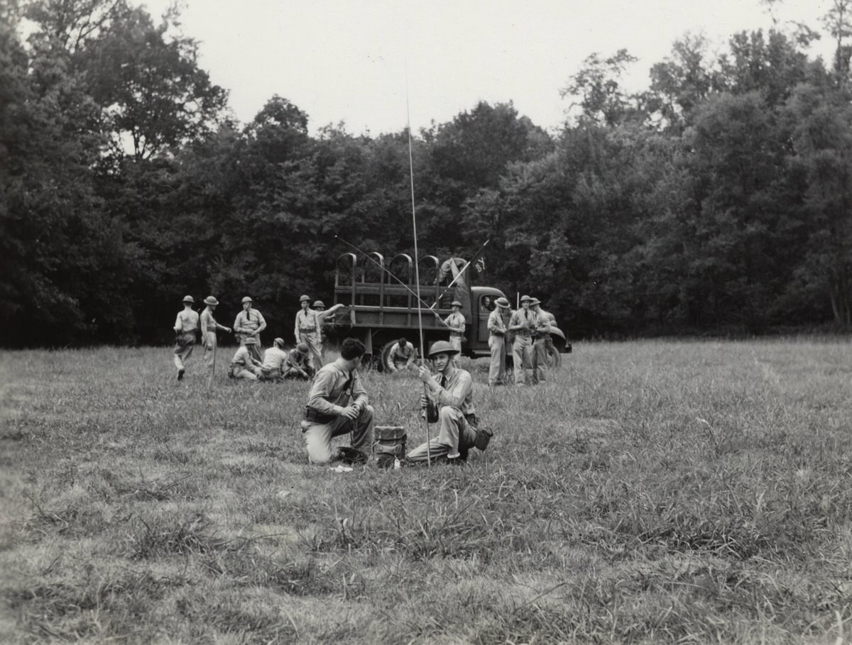 Military exercises with radio equipment at Warner Park Recruiting Drive, 1944