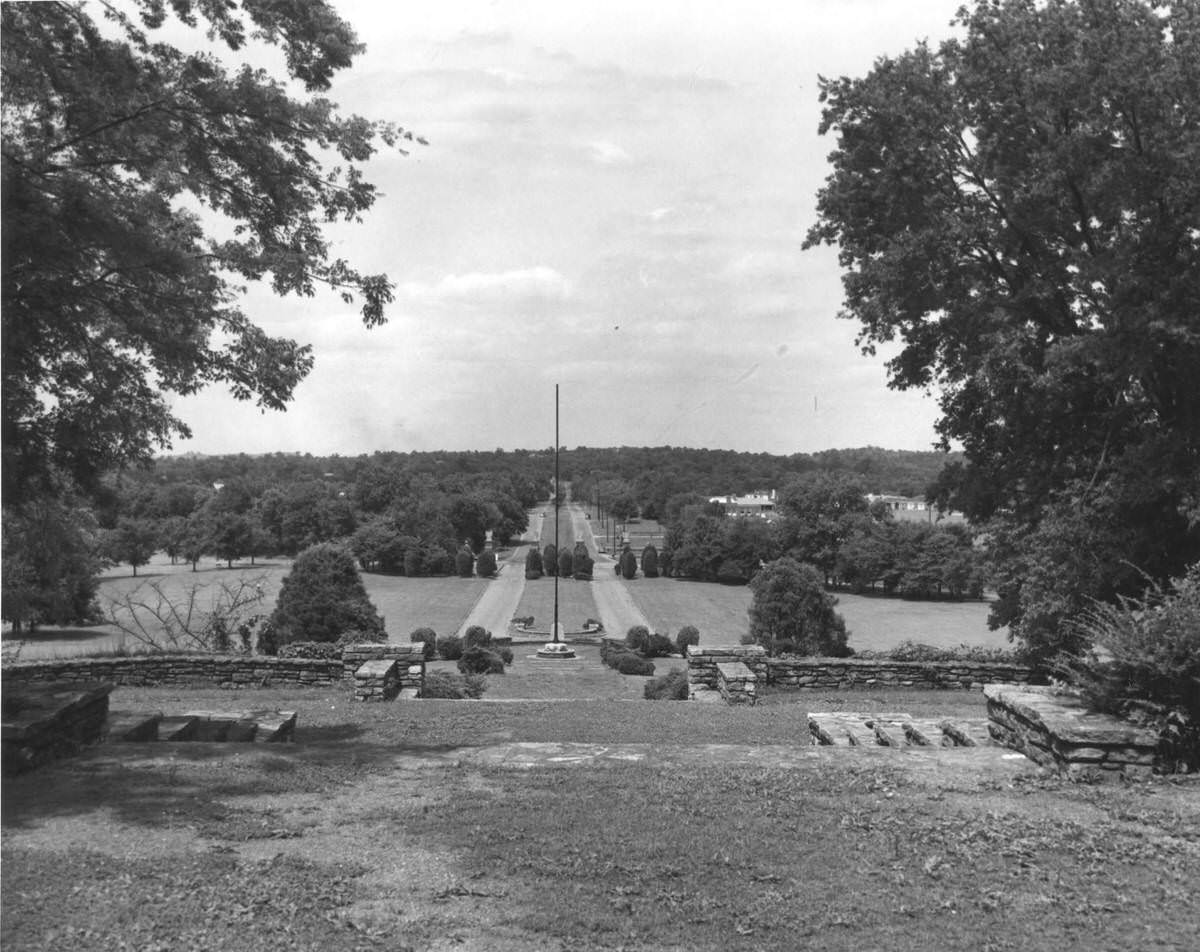 The entrance to Percy Warner Park, Nashville, Tennessee, looking north, 1951
