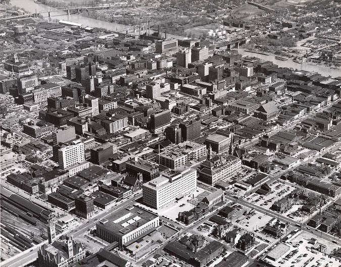 Aerial photograph of downtown Nashville, Tennessee, 1954