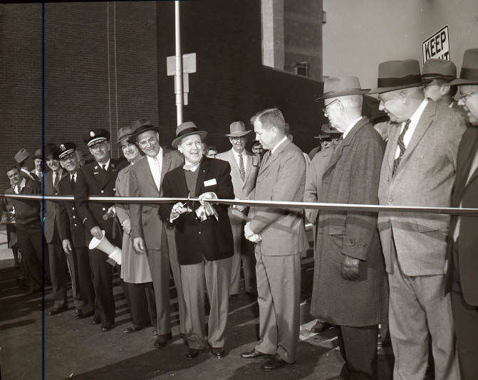 James Robertson Parkway ribbon cutting ceremony with Mayor Ben West, Nashville, Tennessee, 1958