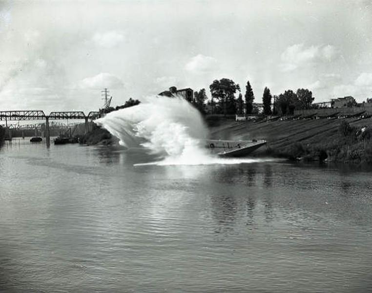 Nashville Bridge Company barge launching on the Cumberland River, 1951