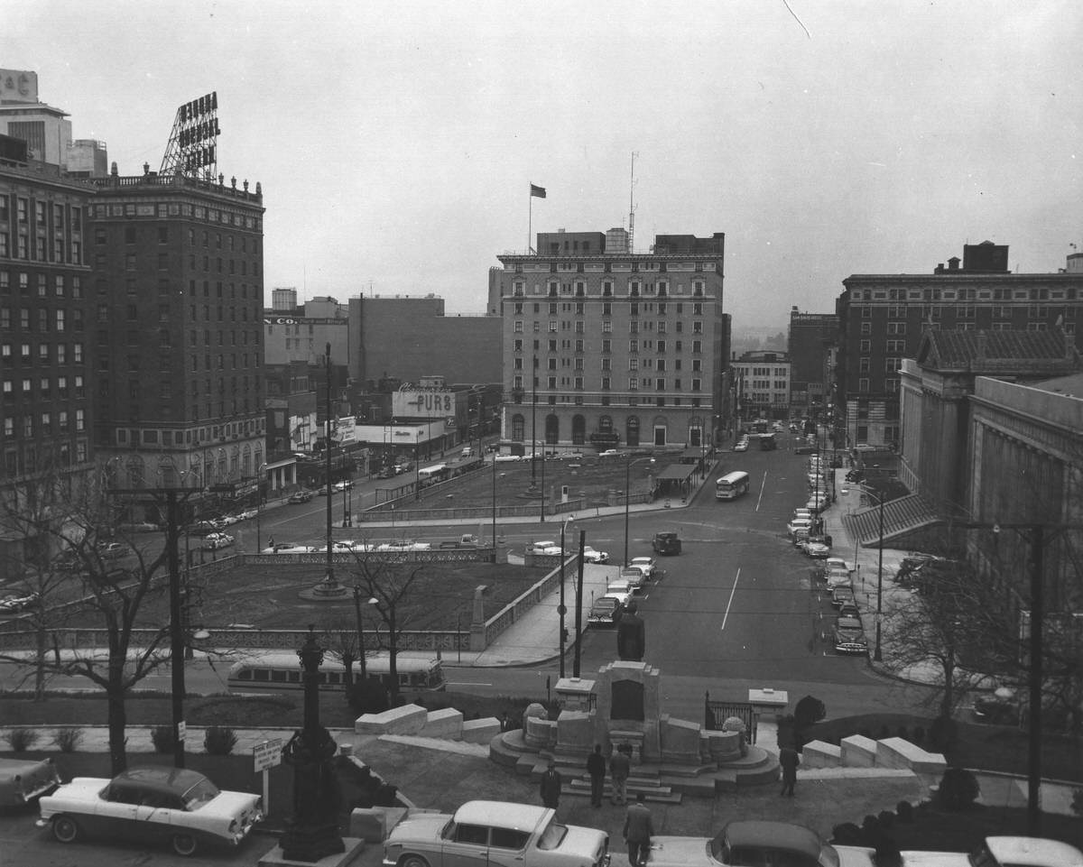 Memorial Square, Nashville, Tennessee, as seen from Capitol Grounds, 1957