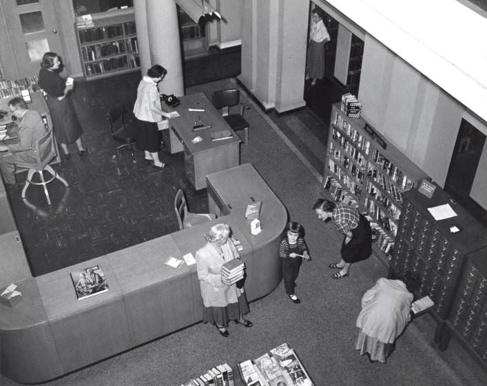 The circulation desk of the Nashville Public Library, 1955