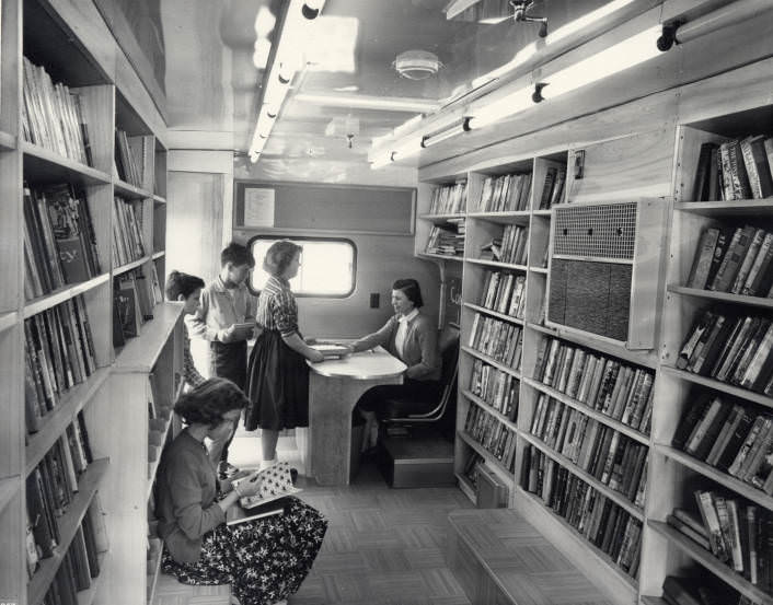Interior of the Nashville Public Library bookmobile, 1957