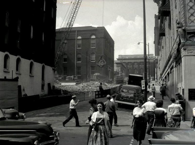 Tulane Hotel demolition in downtown Nashville, Tennessee, 1957