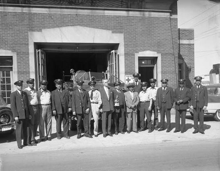 Fire hall and staff of Engine Company 11, Nashville Fire Department, Nashville, 1956