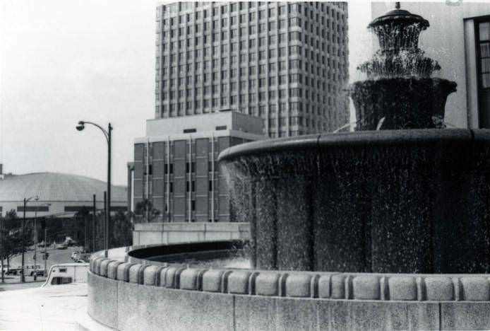 A view from the water fountain at the Davidson County Courthouse, Nashville, 1968