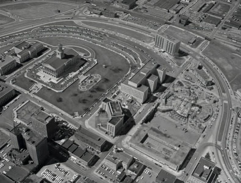 Aerial view of Tennessee State Capitol in downtown Nashville, 1961