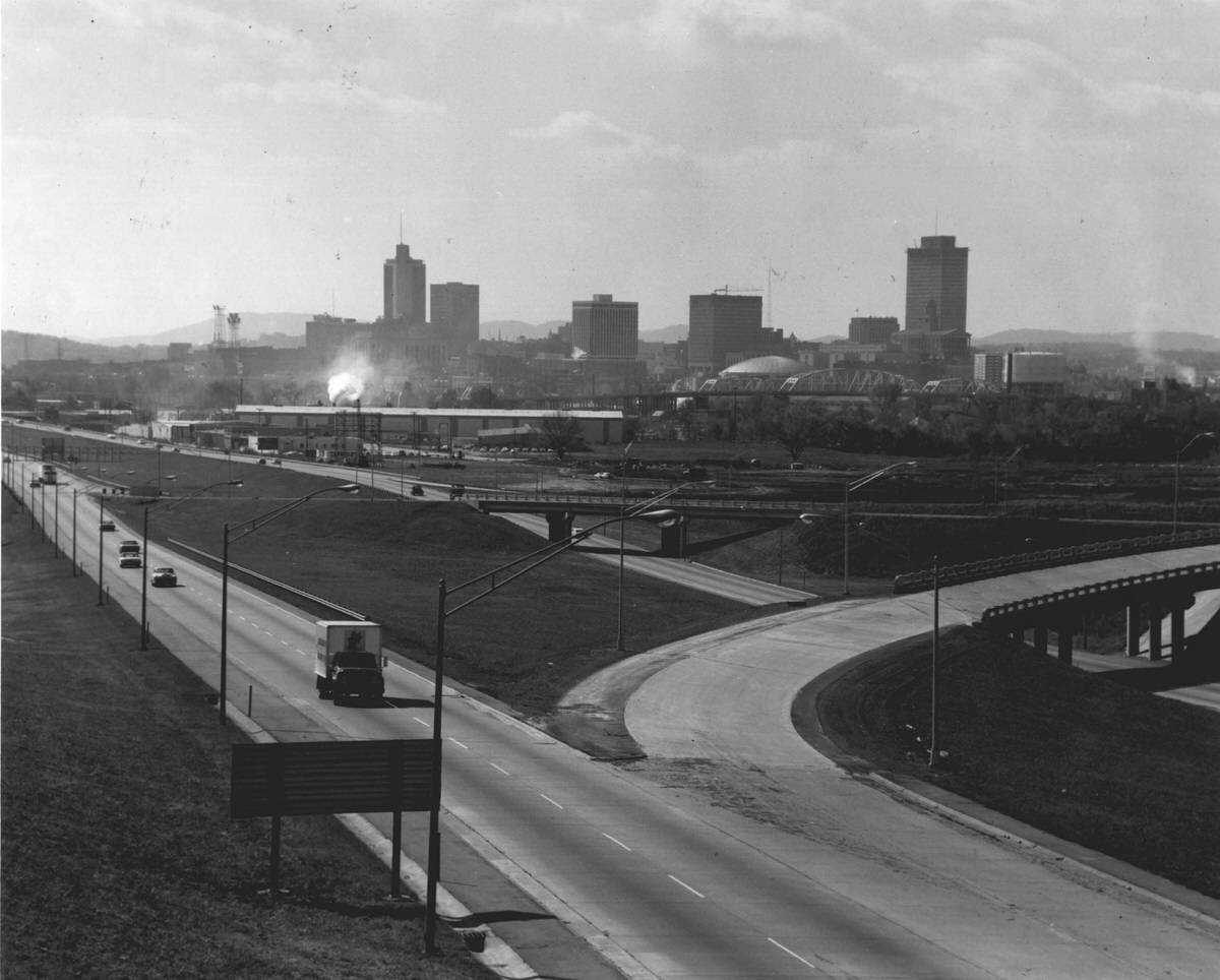 Nashville, Tennessee as seen from interstate highway overpass, 1969