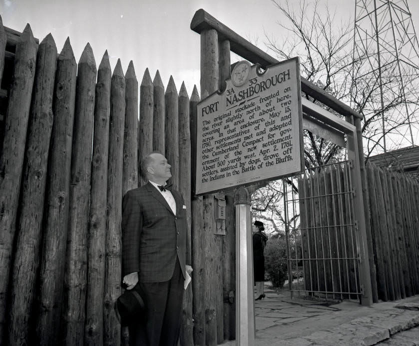 Mayor Ben West speaking at Fort Nashborough, 1962