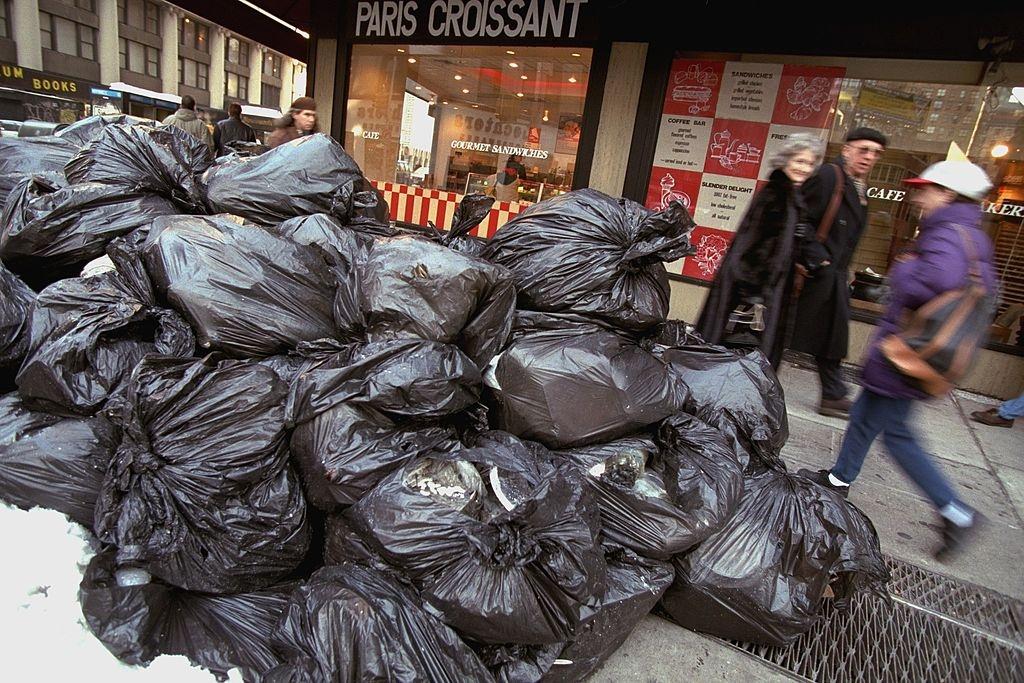 Garbage piles up due to the blizzard.