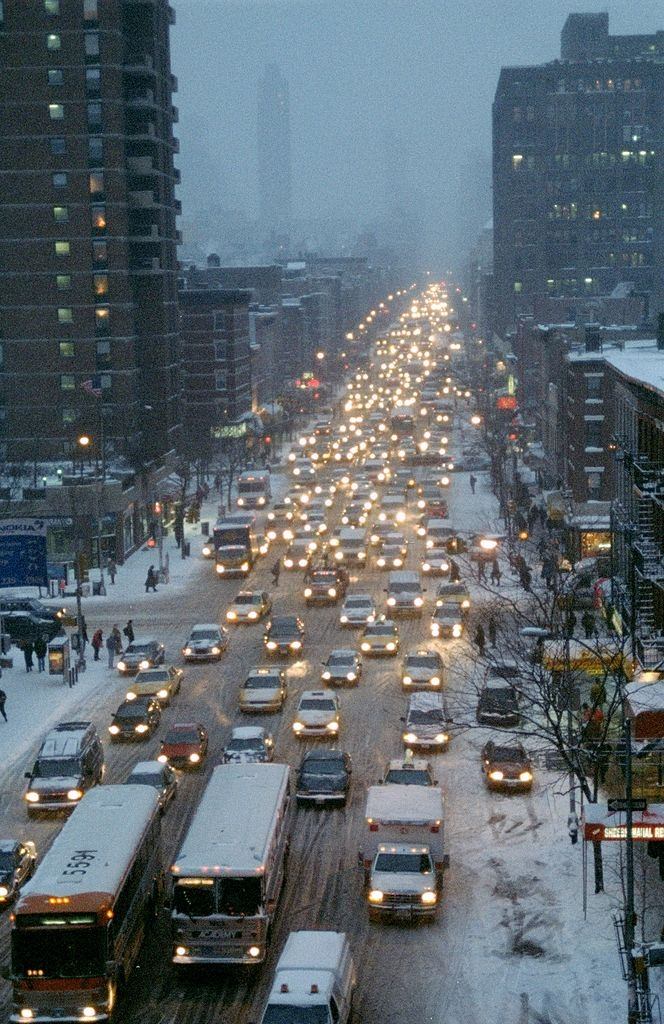 Traffic heading down Ninth Ave. after a snow storm which complicated the evening commute.