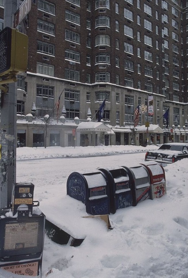 Row of Mailboxes in Snowbank on Sidewalk, 1996