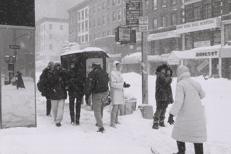 Pedestrians Walking on Street During Snowstorm, New York City, 1996