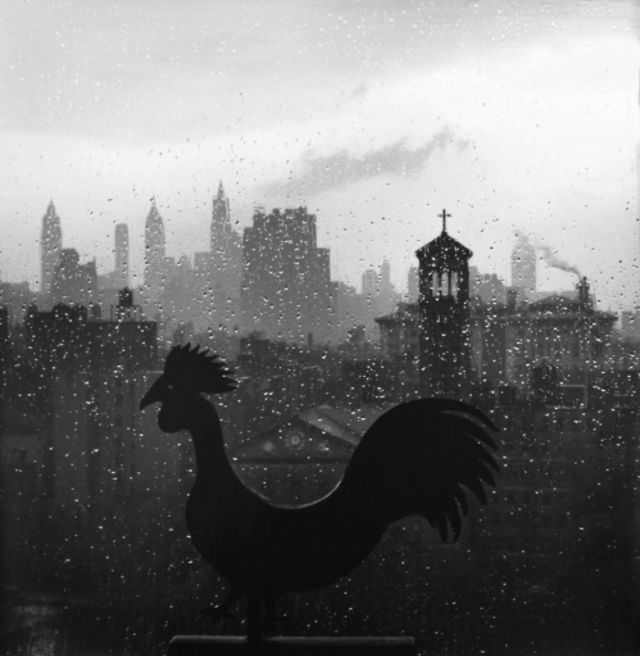 Weather vane and New York skyline, 1952