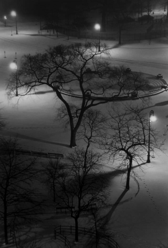 Washington Square at night, 1954