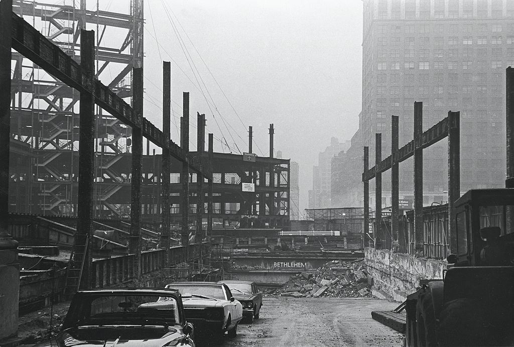 Ground level view of the remains of Pennsylvania Station during its demolition, New York, New York, May 29, 1966.