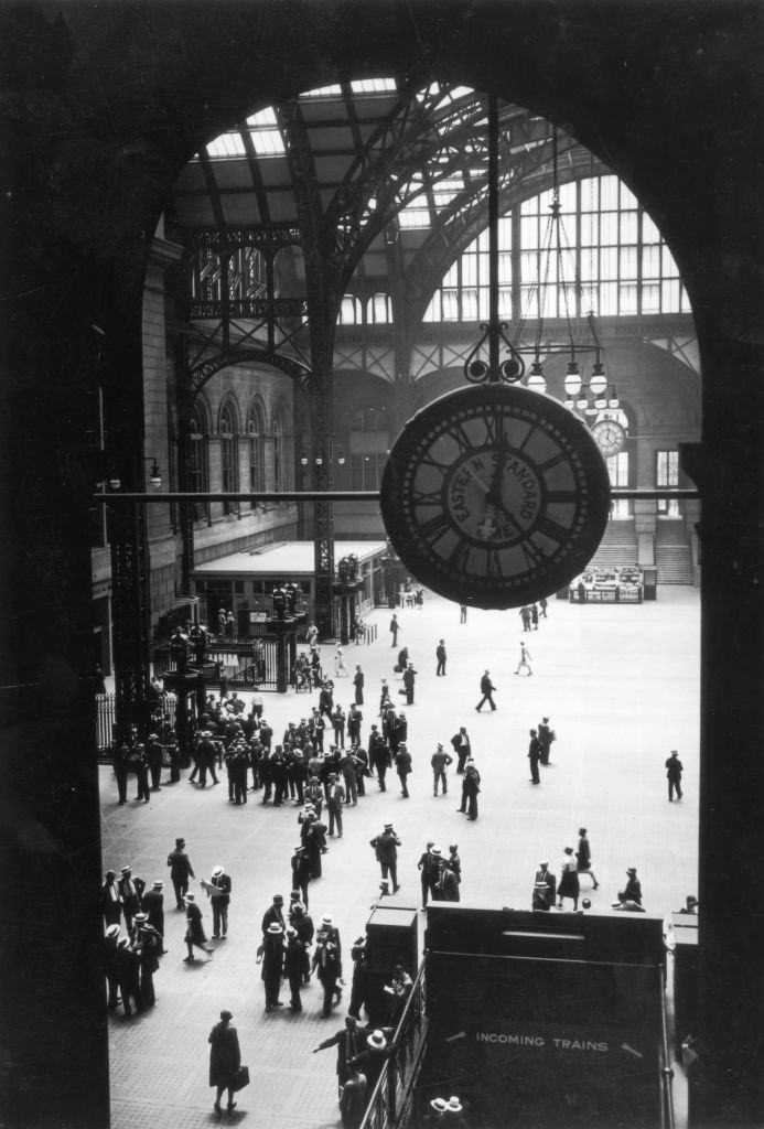 View of the Great Gate room of the neo-classical Pennsylvania Station, 1925