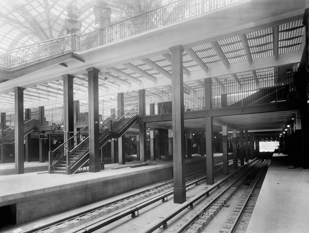 Track Level Showing Stairway and Elevators, Pennsylvania Station, New York City, 1910