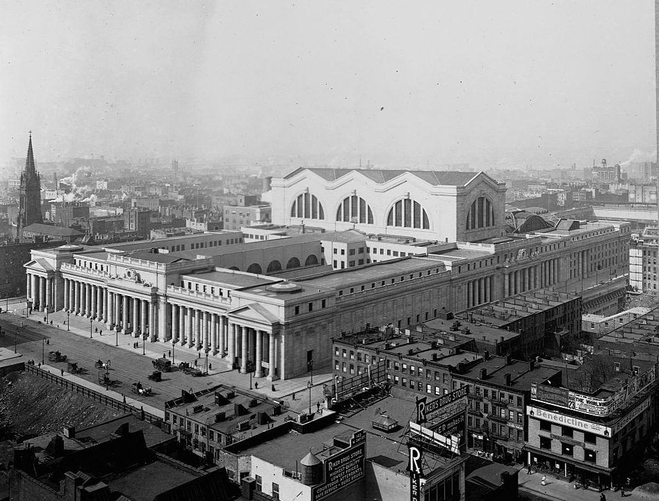 Pennsylvania Station, on 34th Street between Seventh and Eighth, in the year construction was completed, 1910