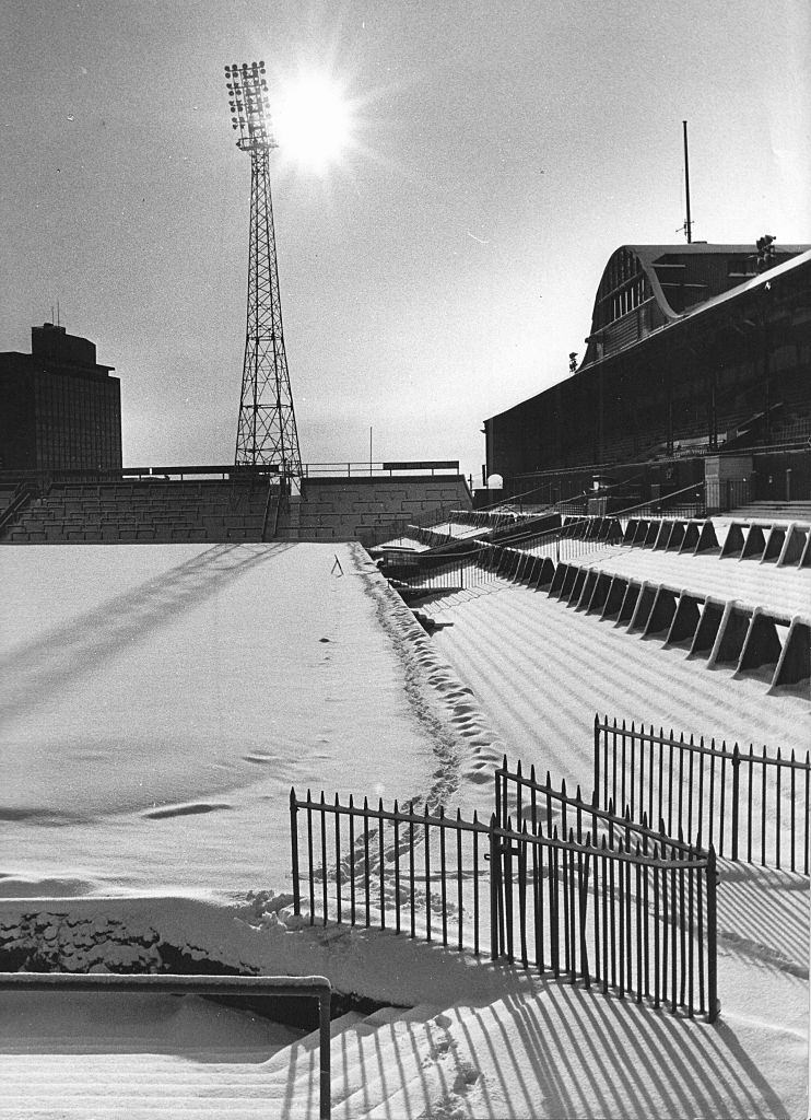 A snow covered St James Park in February 1978.