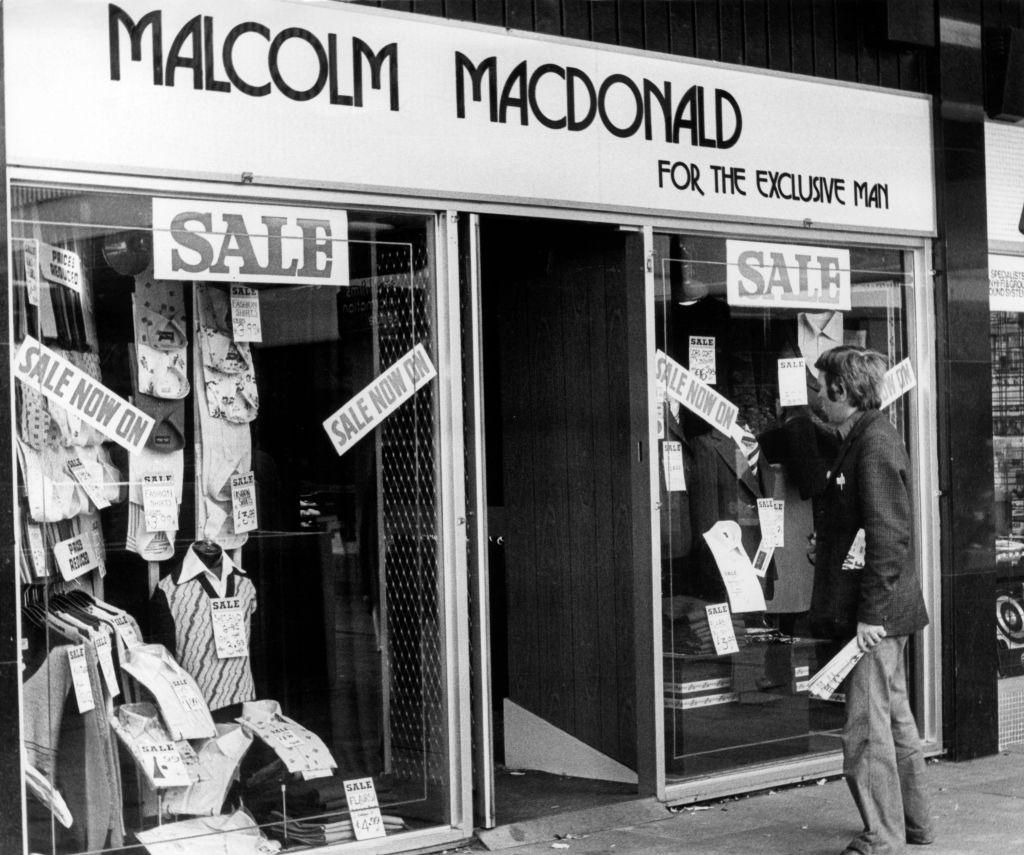 Clothes Shop owned by Malcolm MacDonald, Newcastle United Striker, located in Newgate Street Shopping Centre, Newcastle upon Tyne, Tyne and Wear, exterior of shop pictured 25th May 1976.