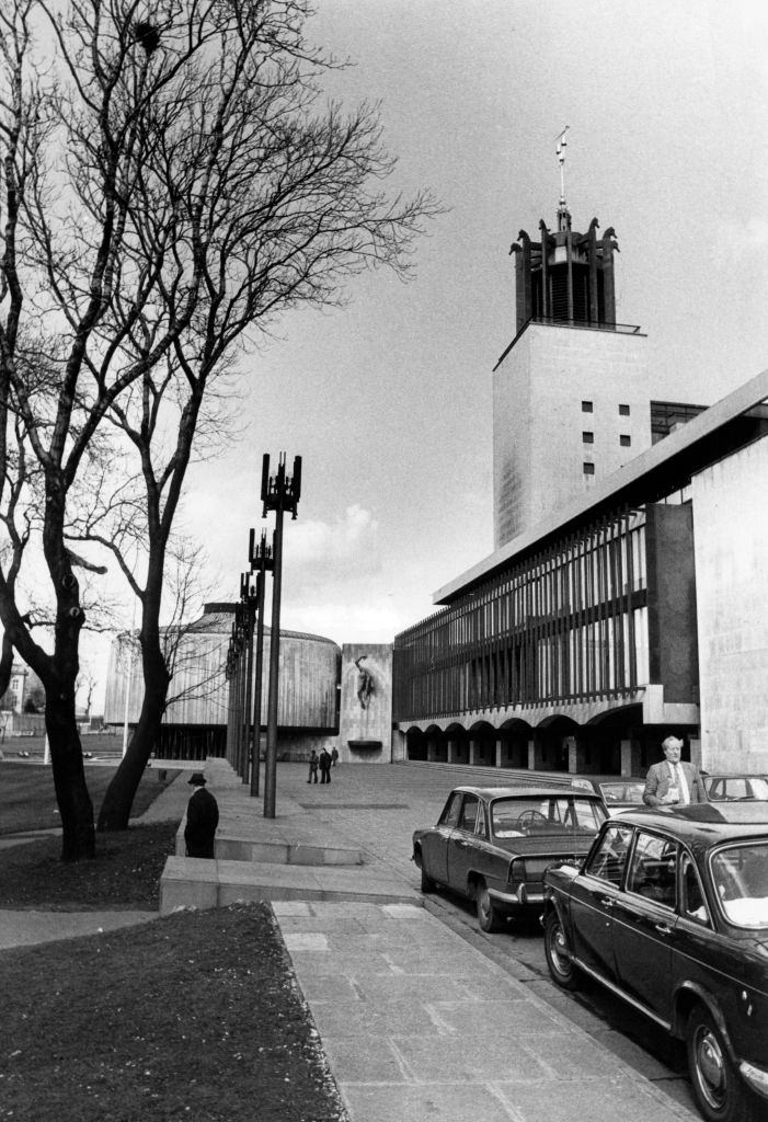 Newcastle Civic Centre, a local government building located in the Haymarket area of Newcastle upon Tyne, England, 29th March 1976.