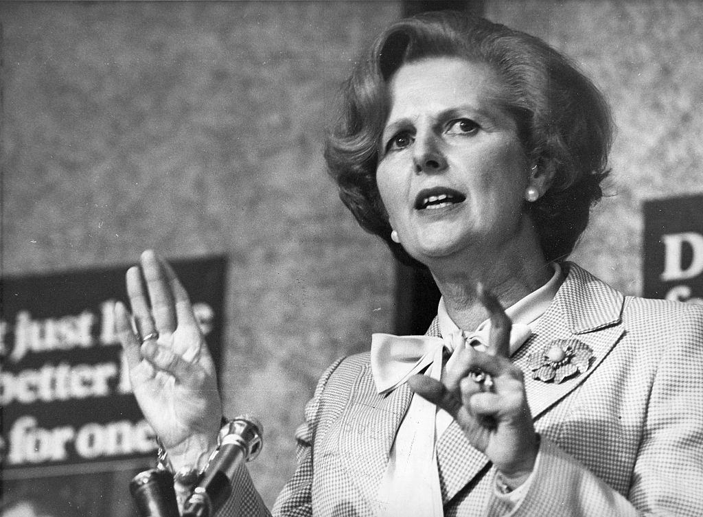 Margaret Thatcher gives a speech during a visit to Newcastle, 1970s