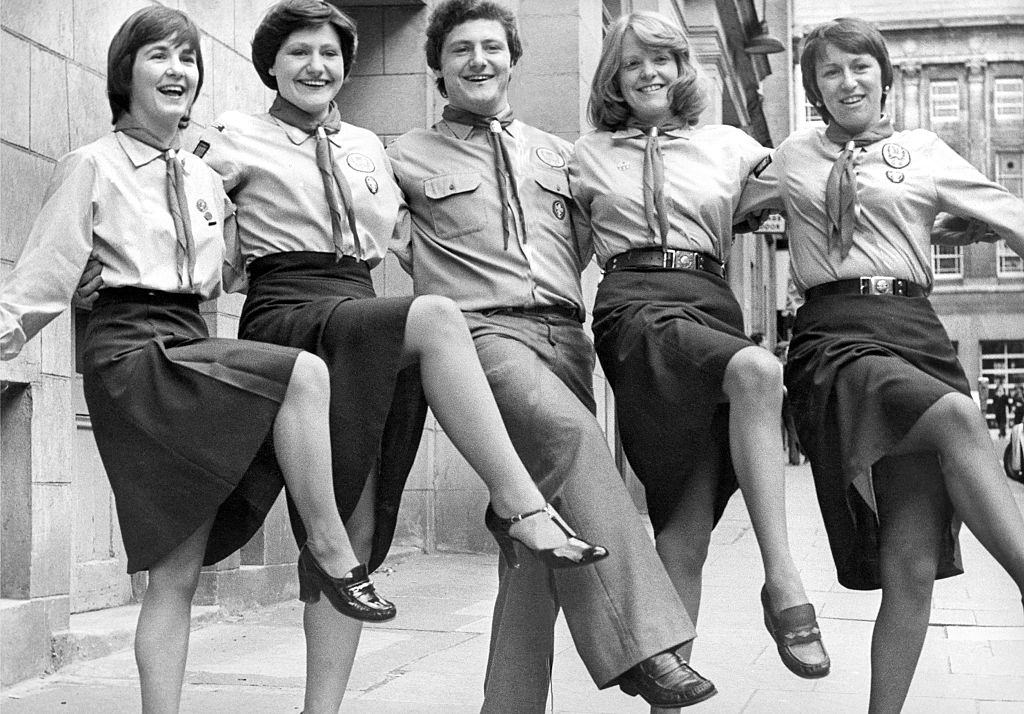 Some of the cast of Newcastle's 35th Gang Show outside the Theatre Royal in 1978.