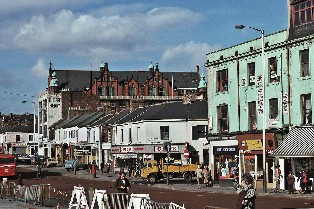 Westmorland Road, Newcastle opposite Marlborough Crescent bus station in 1977