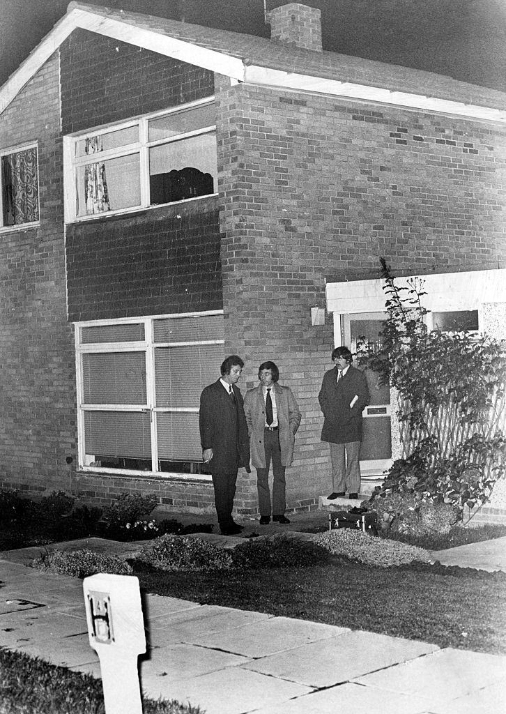 Police outside Crime Scene, Wynburgh Drive, Southfield Lea, Cramlington New Town, 1973