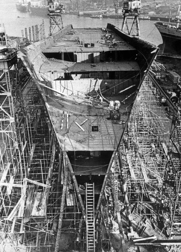 The the luxury liner Vistafjord under construction at the Neptune Yard of Swan Hunter on the Tyne, 27th January 1972.