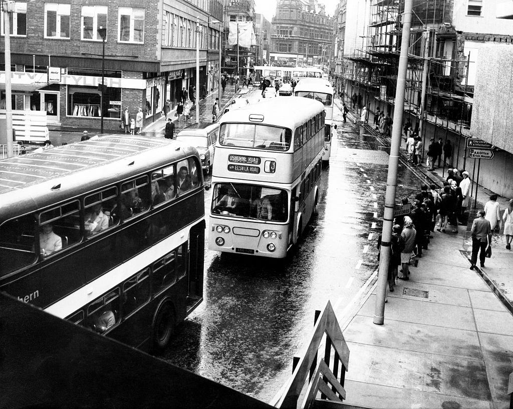 Buses in New Bridge Street, Newcastle. 14th July 1970.