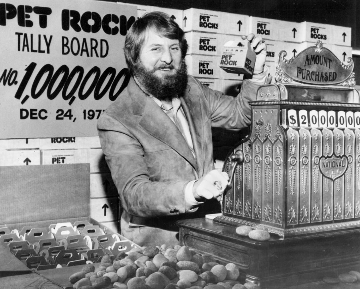 Gary Dahl in 1975 with the Pet Rock, a product that sold for $3.95 and made him a millionaire practically overnight.