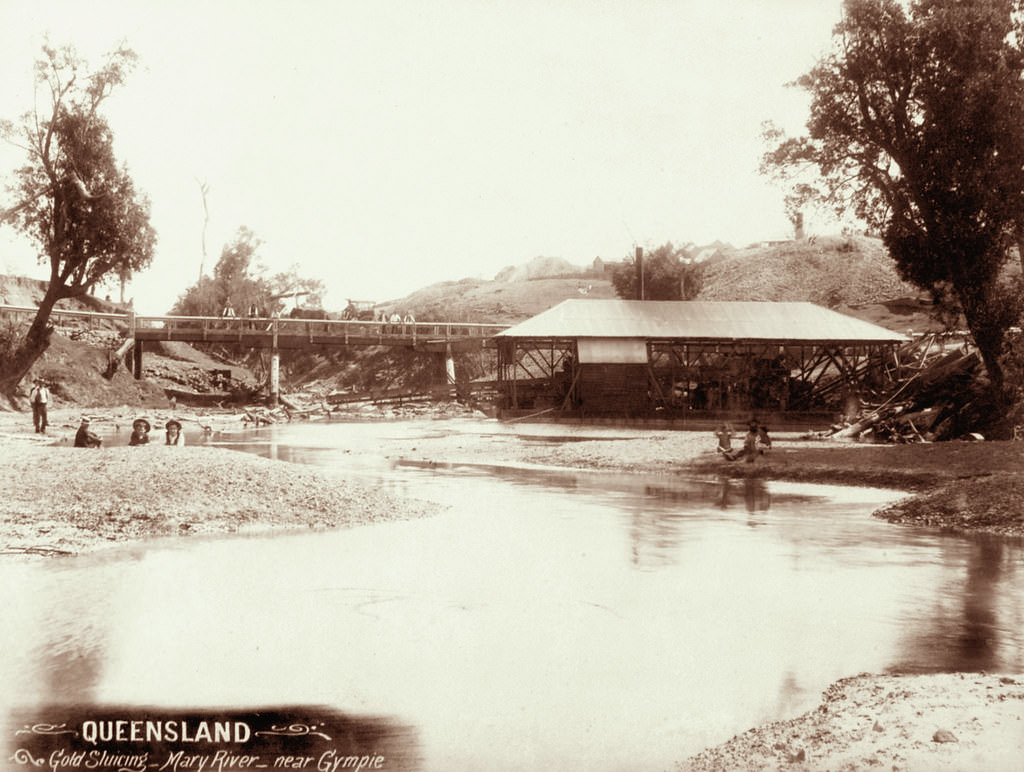 Gold Sluicing, Mary River, near Gympie, 1896